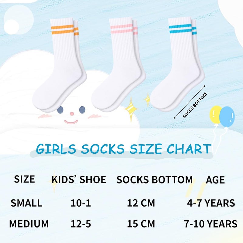 Comfoex 10 Pairs Girls Crew Cotton Socks Athletic Calf Striped Soft Casual Socks For Kids 4-6 6-8 8-10 Years Old - Image 2
